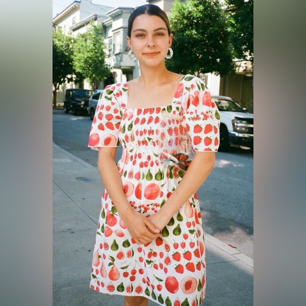 *SOLD* RARE NWT “Lisa Says Gah” Toni Fruit Print Smocked Bust Dress